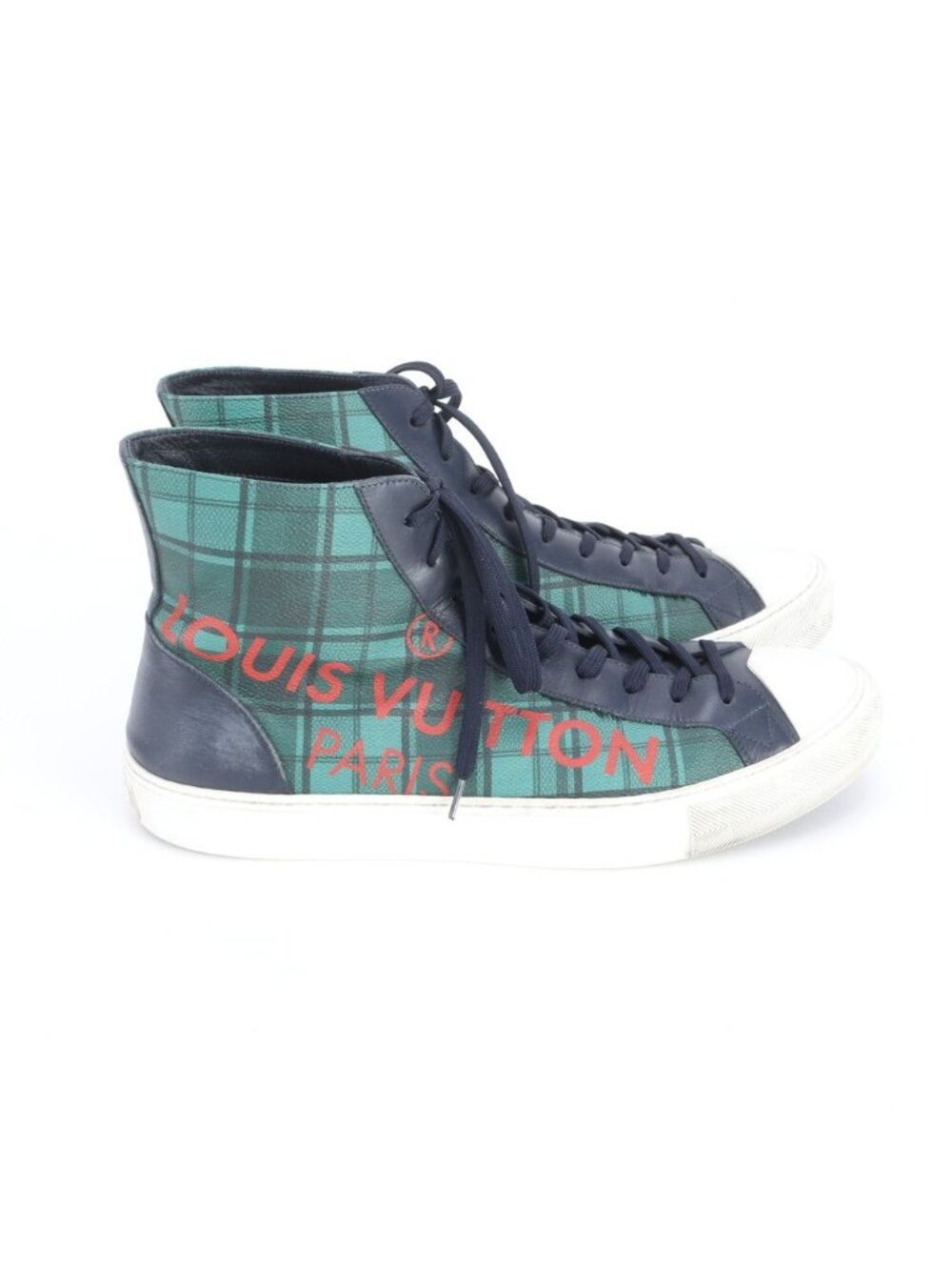 Louis Vuitton Check Tattoo Line 10 Leather High Cut Sneakers Lace Up Shoes Rbe - Picture 3 of 10